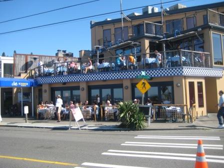 A crowded patio at Duke's