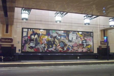 Bus tunnel: mural at Westlake stop