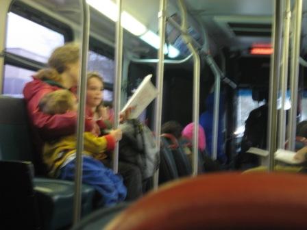 Bus mom reading stories