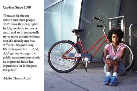 Car-free artist Melba Thorne (photo by Diane Meyer, via Green LA Girl)