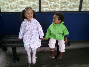 My two babies at a bus stop