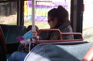 Bus mom reading