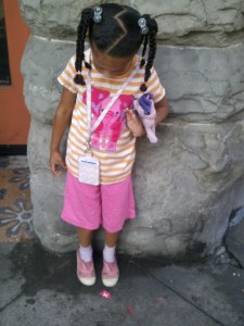 Chicklet with her lanyard